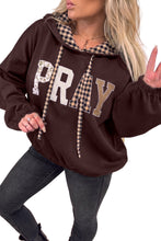 Load image into Gallery viewer, Black PRAY Mix Pattern Letter Graphic Plaid Contrast Drawstring Hoodie