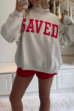 Load image into Gallery viewer, Gray Saved By Grace Embroidered Detail Letter Graphic High Neck Sweatshirt