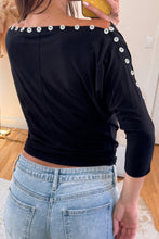 Load image into Gallery viewer, Black 3/4 Sleeve Button Detail Off Shoulder Top