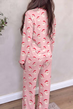 Load image into Gallery viewer, Pink Christmas Santa Print Frilled Button Front Long Sleeve Top Lounge Pant Set
