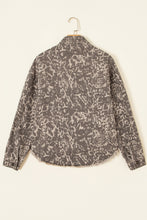 Load image into Gallery viewer, Khaki Abstract Print Long Sleeve Collar Raw Hem Denim Jacket