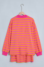 Load image into Gallery viewer, Orange Stripe Color Block Patchwork Mock Neck Pullover Drawstring Mini Skort Set