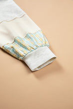 Load image into Gallery viewer, Light Blue Plaid Patchwork Round Neck Long Sleeve Top