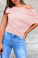 Load image into Gallery viewer, Burgundy Plus Size Solid Color Asymmetric Neck Short Sleeve Blouse