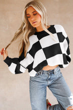 Load image into Gallery viewer, Black Checkered Bishop Sleeve Sweater