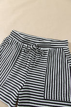 Load image into Gallery viewer, Brown Stripe Textured Knit Long Sleeve Top Elastic Waist Shorts Casual Outfit