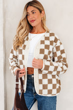 Load image into Gallery viewer, Brown Checkered Sherpa Buttoned Front Chunky Jacket