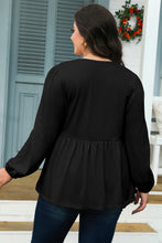 Load image into Gallery viewer, Black Solid Color Bow Tie Front Long Sleeve Plus Size Peplum Blouse