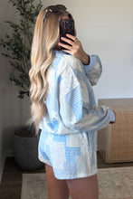 Load image into Gallery viewer, Light Pink Patchwork Floral Print Drop Shoulder Baggy Pullover Drawstring Shorts Set