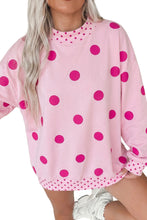 Load image into Gallery viewer, Pink Polka Dot Print Contrast Detail Oversized Tunic Sweatshirt