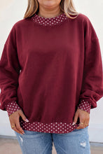 Load image into Gallery viewer, Tillandsia Purple Polka Dot Patchwork Round Neck Plus Size Sweatshirt