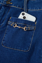 Load image into Gallery viewer, Sail Blue Hardware Decor Patched Pockets Wide Leg Denim Pants
