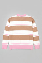 Load image into Gallery viewer, Pink Stripe Striped Colorblock V Neck Long Sleeve Tunic Sweater