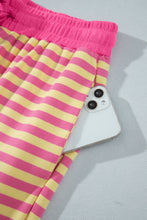 Load image into Gallery viewer, Pink Stripe Colorblock Trim Crew Neck Loose Tee Drawstring Elastic Waist 2pcs Pant Set
