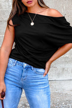 Load image into Gallery viewer, Burgundy Plus Size Solid Color Asymmetric Neck Short Sleeve Blouse