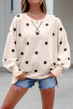 Load image into Gallery viewer, Beige Loose-fit Long Sleeve Round Neck Polka Dot Tunic Sweatshirt