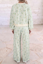 Load image into Gallery viewer, Sky Blue Floral Print Long Sleeve Top Drawstring Wide Leg Pants Set