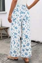 Load image into Gallery viewer, Sky Blue Floral Print Tie Waist Straight Leg Jeans