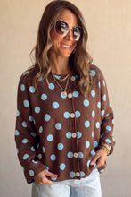 Load image into Gallery viewer, Brown Polka Dot Button Down Dropped Shoulder Shift Cardigan