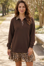 Load image into Gallery viewer, Coffee Leopard Patchwork Collar Long Sleeve Dress