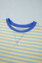 Load image into Gallery viewer, Pink Stripe Colorblock Trim Crew Neck Loose Tee Drawstring Elastic Waist 2pcs Pant Set