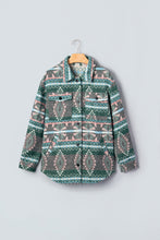 Load image into Gallery viewer, Green Geometric Print Button Front Long Sleeve Shacket