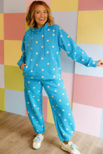 Load image into Gallery viewer, Blue Polka Dot Hooded Drawstring Long Sleeve Plus Size Set