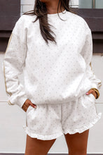 Load image into Gallery viewer, White Polka Dot Print Side Stripe Detail Casual Sweatshirt 2pcs Short Set