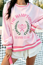 Load image into Gallery viewer, Pink Embroidered Tennis Club Crew Neck Pullover Sweatshirt