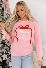 Load image into Gallery viewer, Gossamer Pink Drop Shoulder Round Neck Towel Embroidery Slogan Pullover Sweater