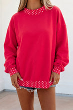 Load image into Gallery viewer, Red Colorblock Polka Dot Contrast Trim Oversized Sweatshirt
