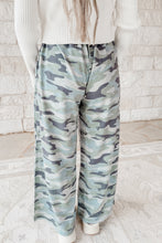 Load image into Gallery viewer, Green Camo Wide Leg Tie Elastic Waist Casual Pants
