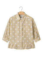 Load image into Gallery viewer, White Polka Dot Print Three Quarter Sleeve Ruffle Hem Casual Shirt