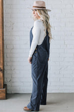 Load image into Gallery viewer, Real Teal Button Adjustable Straps Solid Color Corduroy Jumpsuit