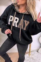 Load image into Gallery viewer, Black PRAY Mix Pattern Letter Graphic Plaid Contrast Drawstring Hoodie