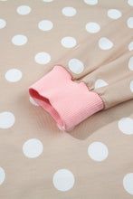 Load image into Gallery viewer, Khaki Polka Dot Contrast Trim Long Sleeve Top Drawstring Shift Pants Set