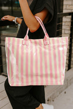 Load image into Gallery viewer, Pink Glossy Striped Vinyl Large Tote Bag