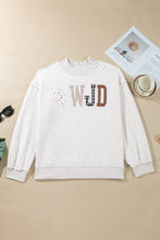 Load image into Gallery viewer, Coffee WWJD Mix Pattern Letter Graphic Exposed Seam Loose Plus Size Sweatshirt