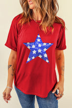 Load image into Gallery viewer, Red Sequin Star Graphic Crewneck T Shirt