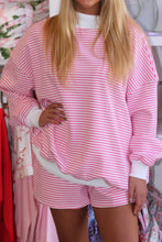 Load image into Gallery viewer, Red Stripe Oversize Mock Neck Sweatshirt and Shorts Set
