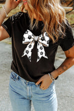 Load image into Gallery viewer, Black Soccer Bow Graphic Casual Summer Tee