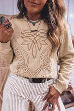 Load image into Gallery viewer, Light French Beige Western Embroidery Round Neck Pullover Long Sleeve Sweatshirt