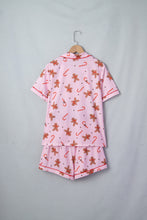 Load image into Gallery viewer, Pink Short Sleeve Placket Shell Button Elastic Waist Lounge Set