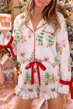 Load image into Gallery viewer, Pink Abstract Christmas Print Long Sleeve Two Piece Shift Lounge Set