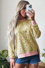 Load image into Gallery viewer, Pink Leopard Polka Dot Colorblock Trim Long Sleeve Top