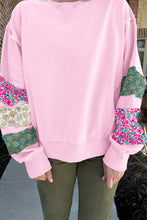 Load image into Gallery viewer, Pink Plus Size Mix Floral Patched Sleeve Ribbed Trim Baggy Sweatshirt