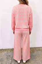 Load image into Gallery viewer, Red Color Block Plaid Patchwork Long Sleeve Pullover Wide Leg Pant Set