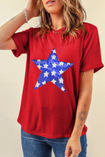 Load image into Gallery viewer, Red Sequin Star Graphic Crewneck T Shirt