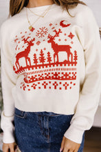 Load image into Gallery viewer, Beige Pixel Snowflake Reindeer Christmas Round Neck Casual Sweater
