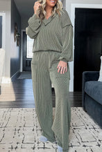 Load image into Gallery viewer, Four Leaf Clover Twisted Ribbed Exposed Seam Detail V Neck Pullover Plus Size Pant Set